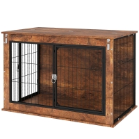 PawHut 39" Dog Crate Furniture with Flip-up Top Opening, 2 Doors, Dog Kennel Furniture for Large Dogs, Rustic Brown