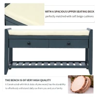 Shoe Rack with Cushioned Seat and Drawers, Pine Wood Frame, Multipurpose Entryway Storage Bench, 39" L x 14" W x 20" H, Antique Navy(m-6)