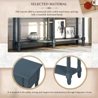 Console Table with Two Storage Drawers and Bottom Shelf, Solid Wood Frame, Easy Assembly, 58" L x 11" W x 34" H, Navy Blue(m-7)