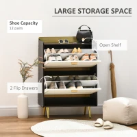 HOMCOM Shoe Cabinet, Modern Shoe Storage Cabinet with 2 Flip Drawers, Adjustable Shelves, Open Shelf and Bamboo Frame for Entryway, Hallway, Holds 12 Pairs, White(m-4)