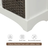 Rustic Storage Cabinet with Two Drawers and Four Rattan Baskets, Modern Farmhouse Style, Acacia Wood Frame, 28" L x 12" W x 28" H, White(m-5)