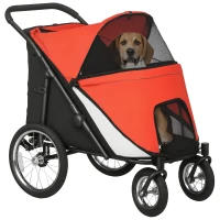 PawHut Easy Fold Dog Stroller with Storage Bags, Washable Cushion, Safety Leash for Medium and Large-Sized Pets, Red(m-11)
