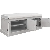 Storage Bench with 4 Doors and Adjustable Shelves, Comfortable Seating, Removable Cushion for Entryway, 43" L x 16" W x 17.5" H, Gray(m-8)