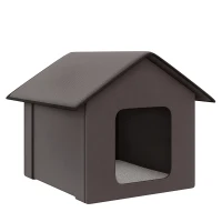 PawHut Heated Cat Houses for Outdoor and Indoor, Portable Kitty Shelter, Waterproof and Insulated, Brown(m-1)
