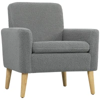 HOMCOM Fabric Accent Chair, Modern Upholstered Armchair with Wood Legs and Wide Padded Seat, Grey(m-11)