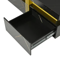Modern Square Storage Coffee Table with 4 Functional Drawers, MDF Construction, Gold Accents, 43.5" L x 43.5" W x 16.5" H, Black+Gold(m-7)
