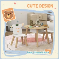 Qaba 3 Pieces Kids Table and Chair Set, Activity Table and Chair Set with Bear-Shaped Chairs, Mesh Bag(m-4)