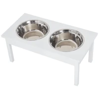 PawHut 23" Wooden Heavy Duty Dog Food Bowls Pet Elevated Feeding Station -White(m-1)