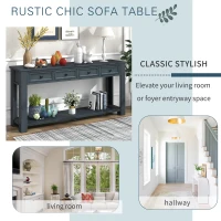 Rustic Chic Console Table with Storage Drawers, Bottom Shelf, Solid Wood Frame, Ideal for Entryway, Hallway, 63" L x 14" W x 30" H, Navy(m-4)