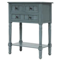 Elegant Narrow Console Table with Storage Drawers, Bottom Shelf, Tapered Legs, Round Knobs, Solid Wood Frame, 24" L x 13" W x 31" H, Navy(m-2)