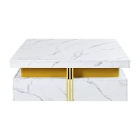 Modern Square Storage Coffee Table with 4 Drawers, MDF Construction, Ample Storage with Four Drawers, 43.5" L x 43.5" W x 16.5" H, White(m-2)