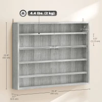 HOMCOM 5-Tier Display Cabinet, Shot Glass Display Case, Glass Curio Cabinet with 2 Glass Doors and 4 Adjustable Shelves, Grey(m-3)