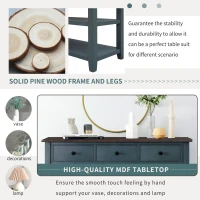 Mid-Century Retro Console Table with 2 Open Shelves, 3 Drawers, Pine Solid Wood Frame, MDF Tabletop, 50" L x 16" W x 30" H, Navy(m-7)