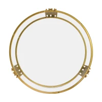 Modern Glass Coffee Table with Asymmetrical Metal Design, Circular Drum Base, Sofa Table with Lower Shelf, 31.5" L x 31.5" W x 20" H, Gold(m-9)