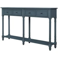 Console Table with Two Storage Drawers and Bottom Shelf, Solid Wood Frame, Easy Assembly, 58" L x 11" W x 34" H, Navy Blue(m-2)