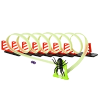 Qaba Track Builder Loop Kit Criss-Cross Glowing Race Track Toy Set Spooky Spider Fun Starter Kit, with Pull-back Car for Kids 3-6 years old, Lime Green