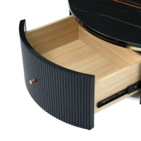 Modern Round Coffee Table with 2 Large Drawers, MDF Construction, Mrable Sofa Table with Golden Legs, 31.5" L x 31.5" W x 17" H, Black+Gold(m-9)