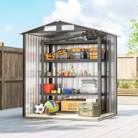 Outsunny 5ft x 4ft Garden Metal Storage Shed, Tool Storage Shed with Top Vents, Sliding Door, Sloped Roof and Foundation Kit for Garden, Patio, Lawn, Dark Grey(m-9)