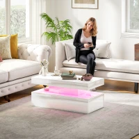 HOMCOM LED Coffee Table, Living Room Table with 2 Drawers and Open Shelf, High Gloss White(m-8)
