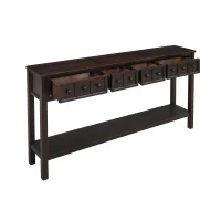 Rustic Entryway Console Table with Two Size Drawers, Bottom Shelf, Solid Timber Frame, Distressed Finish, 60" L x 11" W x 34" H, Dark Brown(m-2)