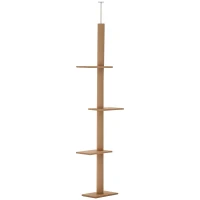 PawHut Floor-to-Ceiling Cat Tree Cat Climbing Tower with Sisal-Covered Scratching Posts Natural Cat Tree Activity Center for Kittens Cat Tower Furniture, Brown(m-11)