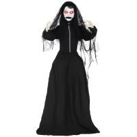 HOMCOM 5.6' Life Size Zombie Bride, Outdoor Halloween Decoration Animatronic, Sound and Motion Activated Light Up Eyes(m-11)