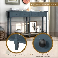 Console Table with Two Storage Drawers and Bottom Shelf, Solid Wood Frame, Easy Assembly, 58" L x 11" W x 34" H, Navy Blue(m-5)
