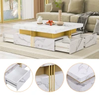 Modern Square Storage Coffee Table with 4 Drawers, MDF Construction, Ample Storage with Four Drawers, 33.5" L x 33.5" W x 16.5" H, White(m-7)