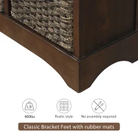 Rustic Storage Cabinet with Two Drawers and Four Rattan Baskets, Modern Farmhouse Style, Acacia Wood Frame, 28" L x 12" W x 28" H, Brown(m-5)