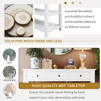 Mid-Century Retro Console Table with 2 Open Shelves, 3 Drawers, Pine Solid Wood Frame, Circular Handles, 50" L x 16" W x 30" H, White(m-7)