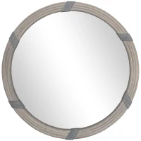 HOMCOM 30.75" Wood Wall Mirror, Farmhouse Decorative e Round Mirror for Wall Decor in Living Room, Bedroom, Natural Wood Color(m-1)