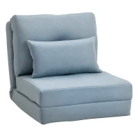 HOMCOM Convertible Flip Chair, Floor Lazy Sofa, Folding Upholstered Couch Bed with Adjustable Backrest, Metal Frame and Pillows for Living Room Bedroom, Blue(m-1)