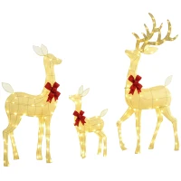 Outsunny Lighted Reindeer Christmas Decorations, 3-Piece Light Up Christmas Deer Family Set with 2 Modes for Outdoor, Silver(m-11)