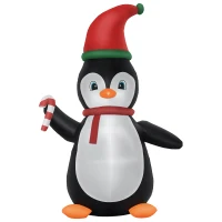 HOMCOM 8ft Christmas Inflatables Outdoor Decorations Penguin with Candy Cane, Blow-Up Yard Christmas Decor with LED Lights Display(m-1)