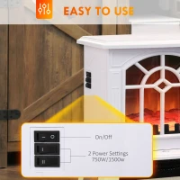 HOMCOM Electric Fireplace Heater, Freestanding Fireplace Stove with Realistic Flames Overheating Protection 750W/1500W, White(m-5)