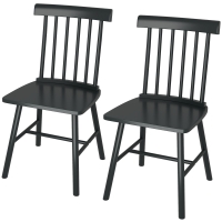 HOMCOM Dining Chairs Set of 2, Farmhouse Wood Kitchen Chairs with Rubber Wood Frame, Spindle Back for Dining Room, Black