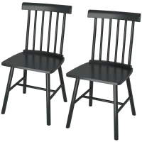 HOMCOM Dining Chairs Set of 2, Farmhouse Wood Kitchen Chairs with Rubber Wood Frame, Spindle Back for Dining Room, Black(m-1)