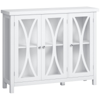 HOMCOM Sideboard, Buffet Cabinet with 3 Tempered Glass Doors, Arc Pattern and Adjustable Storage Shelf, Credenza, White