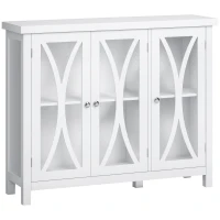 HOMCOM Sideboard, Buffet Cabinet with 3 Tempered Glass Doors, Arc Pattern and Adjustable Storage Shelf, Credenza, White(m-1)