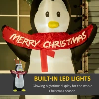 HOMCOM 8ft Christmas Inflatables Outdoor Decorations Penguin with Merry Christmas Banner, Blow-Up Yard Christmas Decor with LED Lights Display(m-4)