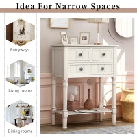 Solid Wood Narrow Console Table with Storage Drawers, Bottom Shelf, Slim Sofa Table for Entryway, Living Room, 24" L x 13" W x 31" H, White(m-4)