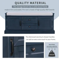 Storage Bench Comfortable Seating, Adjustable Shelves and Removable Cushion for Entryway, 43" L x 16" W x 17.5" H, Antique Navy(m-5)