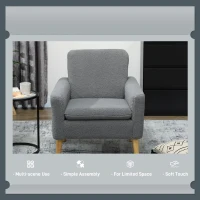 HOMCOM Fabric Accent Chair, Modern Upholstered Armchair with Wood Legs and Wide Padded Seat, Grey(m-6)