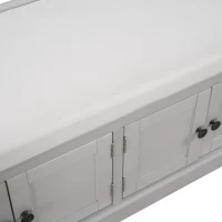Storage Bench with 4 Doors and Adjustable Shelves, Comfortable Seating, Removable Cushion for Entryway, 43" L x 16" W x 17.5" H, Gray(m-10)