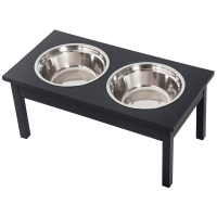 PawHut 23" Wooden Heavy Duty Dog Food Bowls Pet Elevated Feeding Station -Black