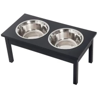 PawHut 23" Wooden Heavy Duty Dog Food Bowls Pet Elevated Feeding Station -Black(m-1)