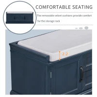Storage Bench Comfortable Seating, Adjustable Shelves and Removable Cushion for Entryway, 43" L x 16" W x 17.5" H, Antique Navy(m-4)