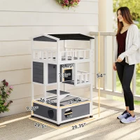 PawHut Wooden Outdoor Cat House, Feral Cat Shelter Kitten Condo with Asphalt Roof, Escape Doors, Condo, Jumping Platform, Gray(m-3)