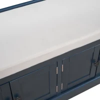 Storage Bench with 4 Doors and Comfortable Seating, Adjustable Shelves and Removable Cushion for Entryway, 43" L x 16" W x 17.5" H, Antique Navy(m-10)