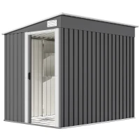Outsunny 5'x7' Lean to Galvanized Metal Shed with Foundation, Garden Tool Storage House with Sliding Door and 2 Vents, Dark Grey(m-2)